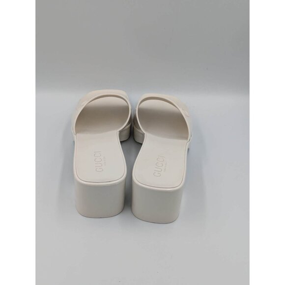 Gucci Logo Embossed Mid-heel Rubber Sandals Mystic White 624730 EU40 - Picture 4 of 11